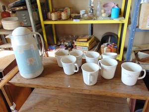 lot 3100 image: Corning ware Coffee Cups and Matching Carafe