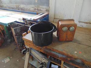 lot 3108 image: Water Bath and Vintage Oak Phone Box re-purposed into a clock