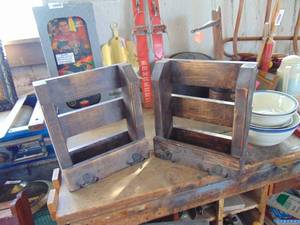 lot 3120 image: Pair of Folk Art Shelves with Hangars