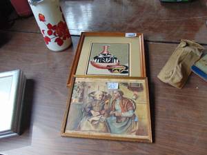 lot 3160 image: Vintage Picture with Framed Needlework Southwestern