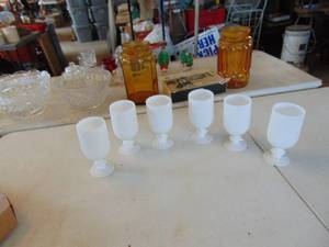 lot 3187 image: White Stemmed Glassware - one has a chip on the base