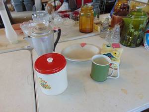 lot 3207 image: Decor Selection - 1 Canister - Flour Sifter - Aluminum Teapot and More