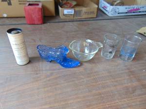 lot 3244 image: Measuring Glasses - Blue Glass shoe and More