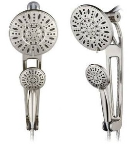 lot 26446 image: TotalSpa Hybrid Rainfall Showerhead With Adjustable Arm, Chrome, 2 Pack