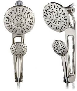 lot 26450 image: TotalSpa Hybrid Rainfall Showerhead With Adjustable Arm, Chrome, 2 Pack