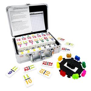 lot 7578 image: JOYOUSLIFE Mexican Train Dominoes with Numbers, Color Double 12 Numerical Domine Set for Adults and Family, Classic 91 Tiles Board Grame with Aluminym Case
