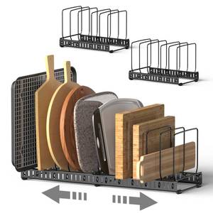 lot 7582 image: HzTinT 2PACK Cutting Board Organizer, Adjustable Divider Cutting Board Holder with Anti-slip Pads, Kitchen Cabinet Organizer for Baking Cookie Sheet Pan Bakeware Cookie, Black, Large-Size