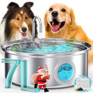lot 7583 image: oneisall Dog Water Fountain, 7L230oz1.8G Quiet Dog Fountain Water Bowl, Stainless Steel Dog Water Fountain with Visual Water Level&Triple Filtration for Large Medium Small Breed Dogs Pets