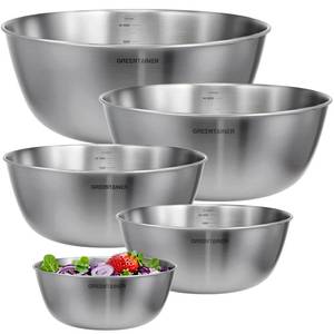 lot 7584 image: Greentainer 5-Piece Stainless Steel Mixing Bowls Set for Kitchen, Nesting Bowls for Mixing, Baking, Prepping, Cooking and Serving Food, Metal Mixing Bowls Dishwasher Safe
