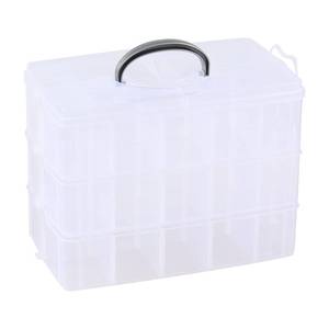 lot 7586 image: Tyminin 3-Tier Clear Plastic Swing Organizer Box, Large Portable Dividers Container, Craft Storage Bin with 30 Compartments, Large