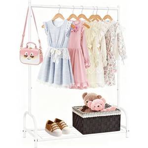 lot 7590 image: Becomrock Kids Clothing Rack, Small Clothes Shelf with Metal Storage Shelf, Kids Dress Up Storage Rack, (White)