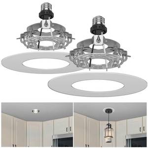 lot 7603 image: YIIZON 5 and 6 inch Recessed Can Light Conversion Kit, Ceiling Light Fixture Upgrade, Pendant &amp Hanging, 7� Inch Flat Steel Ceiling Medallion, White Finish 2 Packs