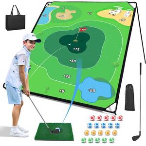 lot 7606 image: Liberry Golf Chipping Game with Large Chipping Mat, 2 Adjustable Clubs, 20 Sticky Balls, Outdoor Indoor Sports Training Toy Gift for Adults Kids, Family Yard Target Game