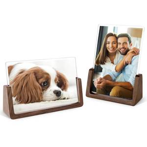 lot 7614 image: Mixoo 4x6 Picture Frame 2 Pack - Rustic Wooden Picture Frames with Walnut Wood Base and High Definition Break Free Acrylic Photo Covers for Tabletop or Desktop Display (Horizontal  Vertical)