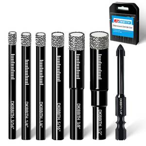 lot 7627 image: DKIBBITH 7 Pack Dry Diamond Drill Bits & Tile Drill Bits Set for Ceramic, Porcelain, Marble, Granite, Stone, Glass - Round Shank 316, 14(x2), 516, 38, 121 Pack Masonry Drill Bit 14