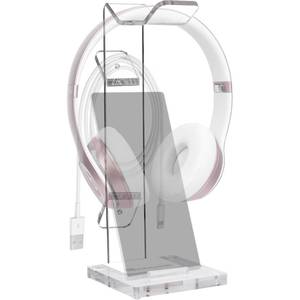 lot 7637 image: GeekDigg Headphone Stand Gaming Headset Holder For Desk Cable Organizer & Cellphone Stand for All Headphones Size headphone Holder Set for Gaming PC Accessories Gaming Station Transparent