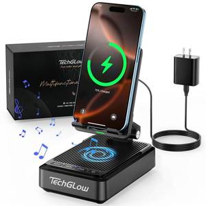lot 7639 image: Gifts for Men Women-TechGlow Bluetooth Speaker with Phone Stand and Wireless Charger Compatible with iPhone 16 15 14 13 Pro XS 8 Plus Samsung Galaxy S25 S24 S23 Note 20 Birthday Gift Idea for Mom Dad