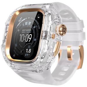 lot 7664 image: for Apple Watch Ultra 321 49mm Case One-Click Open Design Aluminum Alloy Inner Frame Military Grade Shockproof Luxury and Rugged Cover with Band for Apple Watch 49mm (White and Rose Gold)