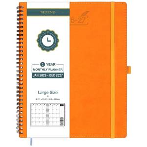 lot 7666 image: BEZEND Monthly Planner 2026-2027 (Spiral-8.5 x 11) 2 Year Calendar Book with Note Pages - Jan 26 to Dec 27-120 GSM Paper, Inner Pockets, Laminated Tabs, Vegan Leather Softcover - Orange