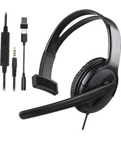 lot 7673 image: Wired One Ear Headset with Mic, 3.5mmType-CUSB Gaming Headset for PS5PS4XboxSwitchPCiPhoneiPadMacTabletAndroid, Single Ear Game Chat Headphone for Office Business Work Teams Call Center