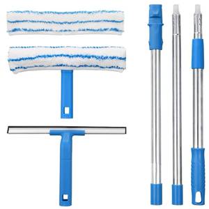 lot 7675 image: Mitclear Window Cleaner with Long Handle(57IN), Glass Cleaning Tools with Silicone Squeegee & Microfiber Scrubber, Window Cleaning Kit for Shower Glass Mirror Door Car