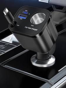 lot 7677 image: 145W Retractable Car Charger, 4-in-1 Fast Car Charger & Cigarette Lighter Plug, 25.6 Retractable Cord, Travel Essentials Gifts, Compatible with All Phone Models, Phone 161514131211,Galaxy,Pixel