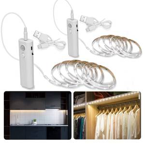 lot 7680 image: 2 Pack Rechargeable LED Strip Lights with Motion Sensor - LUXJET 2M Cool White LED Closet Light Motion Activated, Under Cabinet Strip Light
