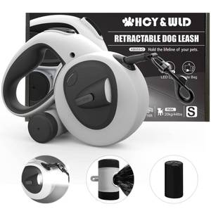 lot 7691 image: HCY&WLD Upgrade 4-in-1 Retractable Dog Leash with LED Light & Dispenser & Poop Bags, 16 ft Heavy Duty Dog Leash with Anti-Slip Handle for Dogs up to 44 lbs, 360° Tangle-Free, One Button Brake & Lock