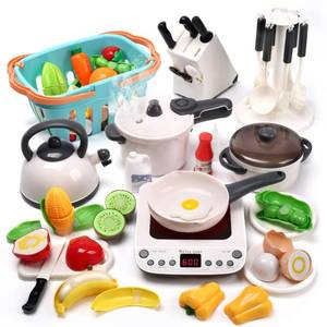 lot 7697 image: CUTE STONE Pretend Play Kitchen Toy with Cookware Steam Pressure Pot and Electronic Induction Cooktop, Cooking Utensils, Toy Cutlery, Cut Play Food, Shopping Basket Learning Toy for Girls Boys