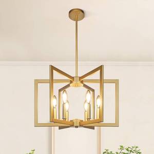 lot 7700 image: Klgxnrd 6-Light Gold Pendant Light, Modern Farmhouse Dining Room Light Fixtures Over Table, Industrial Metal Geometric Kitchen Chandelier for Entryway Hallway Foyer Bedroom