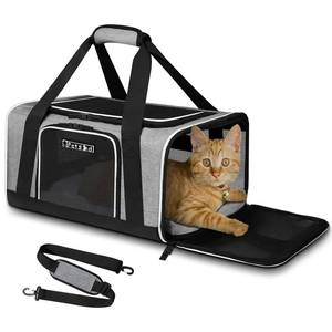 lot 7705 image: Petskd Pet Carrier 17x11x9.5 Alaska Airline Approved,Pet Travel Carrier Bag for Small Cats and Dogs, Soft Dog Carrier for 1-10 LBS Pets,Dog Cat Carrier with Safety Lock Zipper(Grey)