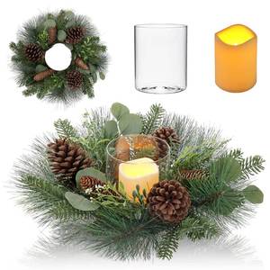 lot 7709 image: 18 Table Wreath Artificial Greenery Wreath with Detachable Glass Holder - Rustic Christmas Wreath for Front Door & Centerpieces