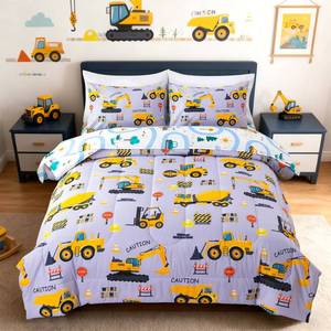 lot 7713 image: Holawakaka Construction Truck 5-Piece Twin Bed-in-A-Bag Set, Boys Comforter & Sheet Set with Excavator & Tractor Print, Kids Bedding Collection, Machine Washable, Gift for Kids