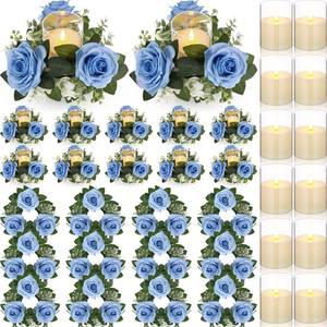 lot 7733 image: Yunlly 12 Pcs Valentine Candle Rings Wreaths 3 Inch Wedding Centerpiece LED Flameless Candles Rose Eucalyptus Rings for Tables Party Centerpiece Valentines Mothers Day Decoration (Blue)