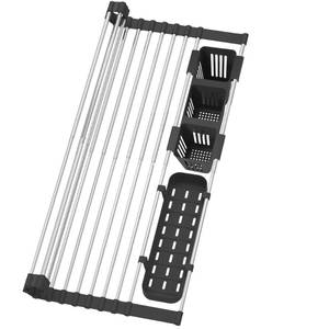 lot 7738 image: Black Expandable Roll Up Dish Drying Rack Up to 22.8with 2 Storage Baskets,Over The Sink Kitchen Rolling up Dish Drainer Drying Rack , Foldable,Rollable,for Kitchen Dishes(Expandable Width Size)