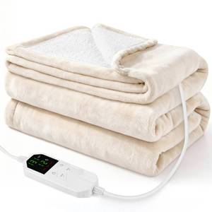lot 7745 image: Electric Heated Throw Blanket 50 x 60, Soft Plush Flannel & Sherpa Electric Blanket with 8 Heat Settings, 1-12H Auto-Off, Fast & Even Heating, Machine Washable, Ideal for Home & Office, Beige