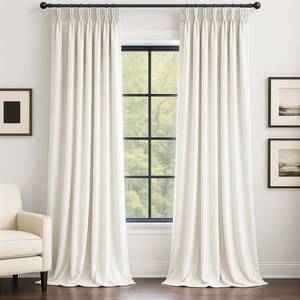 lot 7754 image: Drapenova 92 Inch Long Velvet Pinch Pleated Custom Drapery 2 Panels Neutral Beige White Viral Famous Back Tab Curtains,Room Divider Light Blocking Privacy Textured Curtains 40X92, Bay Window