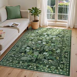 lot 7756 image: Anidaroel Green Botanical Floral Washable 5x7 Area Rugs, Abstract Large Rugs for Living Room Non-Slip Soft Modern Rugs for Bedroom, Stain Resistant Accent Floor Carpet for Dining Room Entryway