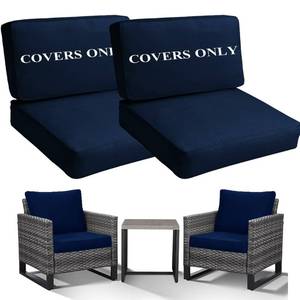 lot 7765 image: Patio Cushion Covers Replacement, Deep Seat Patio Cushions Cover set of 4, Waterproof Seat and Back Cushions Cover for Outdoor Furniture Chair, Sofa, Couch(Dark Blue,26.5x26.5x426.5x13x4)