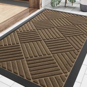 lot 7772 image: Smiry Front Door Mat Outside Entrance, Heavy Duty Outdoor Indoor Natural Rubber Doormat, Non Slip, Trap Dirt and Moisture, Easy Clean, Low Profile Patio Porch Entryway Mat, 29.5x17, Brown