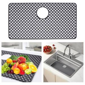 lot 7781 image: 28.3x 15 Kitchen Sink Mats,Heat Resistant Silicone Sink Protector Mat for Bottom of Stainless Steel Porcelain (Upper Middle Hole)