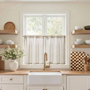 lot 7782 image: jinchan Colorful Striped Linen Kitchen Curtains 24 Inch Tier Curtains Farmhouse Modern Cafe Small Window Treatments Light Filtering Rod Pocket for Living Room Bathroom 2 Panels Multi Green