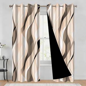lot 7786 image: Ruelvth Cream Blackout Curtains, Abstract Ombre Cream Striped Window Curtains for Living Room Modern Room Darkening Grommet Curtains, 42x84 Inch, 2 Panels