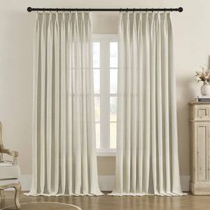 lot 7790 image: MASWOND Faux Linen Pinch Pleated Curtain 72W x 96L Inches, Extra Wide Light Filtering Semi Sheer Curtains for Living Room Patio Door, Pinch Pleat Window Drapes with Hooks (1 Panel, Linen)