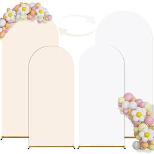 lot 7793 image: Arch Backdrop Cover Set of 2(6ft7.2ft) Double Color Wedding Arch Cover Spandex Fitted Arch Covers,Round Top Arch Backdrop Cover for Baby Party Birthday Banquet Shower (WhiteCream)