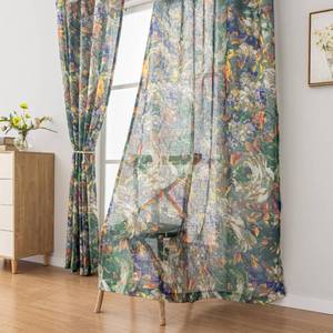 lot 7794 image: SUOUO Green Vintage Painting Floral Semi-Sheer Curtains Linen Textured for Living Room96 inches Long Rod Pocket Light Filtering Window Drapes for Bedroom Dining 2 Panels