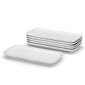 lot 7810 image: Miicol Small Platters Set of 6, Ceramic Rectangle Plates 9 Inch, Modern Sushi Plate Set, White Serving Dishes for Serving Food, Appetizer, Dessert, Dinner, Party