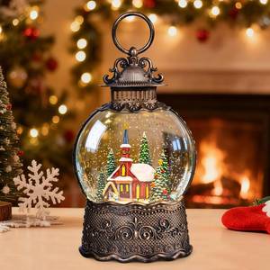 lot 7811 image: Christmas Snow Globes Lantern, Church and Christmas Tree Christmas Decorations Indoor, 6H Timer Battery & USB Powered Light Up Musical Snow Globes for Kids Women Adults Gift Thanksgiving Home Decor