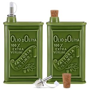 lot 7813 image: Remerry 2pcs Olive Oil Can Container 24 oz Ceramic Olive Oil Dispenser Bottle for Kitchen with Spout and Wooden Cork Suitable for Vinegar, Coffee Syrups & Other Liquids