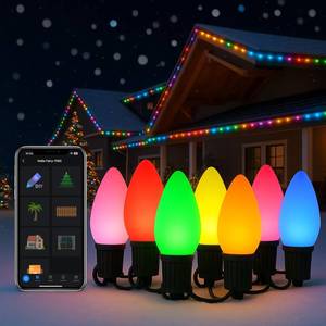 lot 7815 image: Smart RGB Vintage C9 LED Christmas Lights Outdoor, 66 Feet 100 LEDs with APP, Music Sync, 105 Modes, Waterproof Connectable C9 String Lights for Xmas Tree Roofline Holiday Party Indoor Outdoor Decor